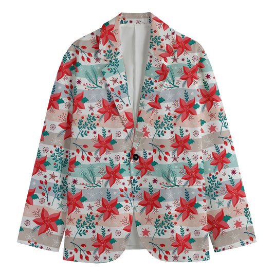 Cute Christmas Poinsettia Pattern Print Men's Blazer
