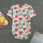 Cute Christmas Poinsettia Pattern Print Men's Bodysuit