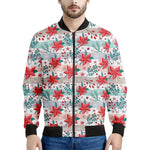Cute Christmas Poinsettia Pattern Print Men's Bomber Jacket