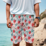 Cute Christmas Poinsettia Pattern Print Men's Cargo Shorts