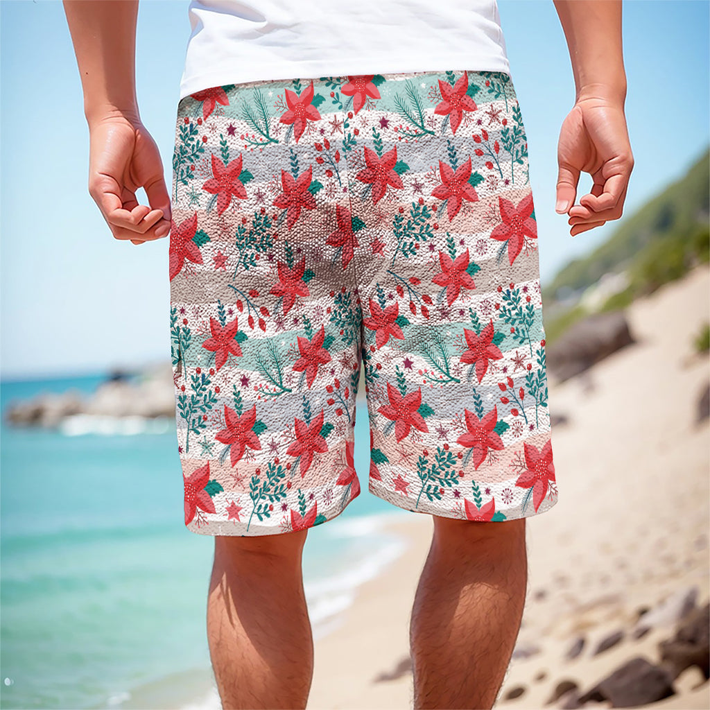 Cute Christmas Poinsettia Pattern Print Men's Cargo Shorts