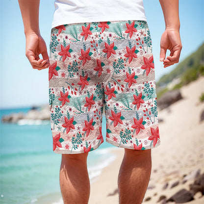 Cute Christmas Poinsettia Pattern Print Men's Cargo Shorts