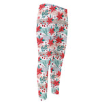 Cute Christmas Poinsettia Pattern Print Men's Compression Pants