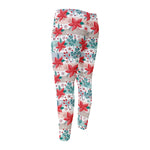 Cute Christmas Poinsettia Pattern Print Men's Compression Pants