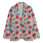 Cute Christmas Poinsettia Pattern Print Men's Cotton Blazer