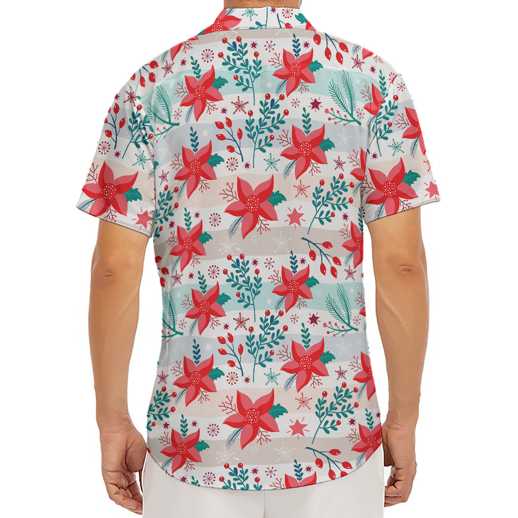 Cute Christmas Poinsettia Pattern Print Men's Deep V-Neck Shirt