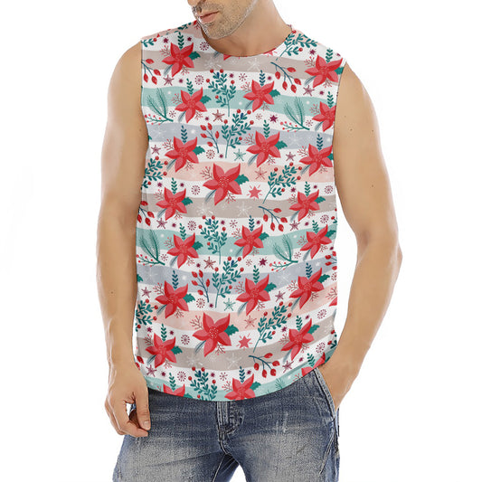 Cute Christmas Poinsettia Pattern Print Men's Fitness Tank Top