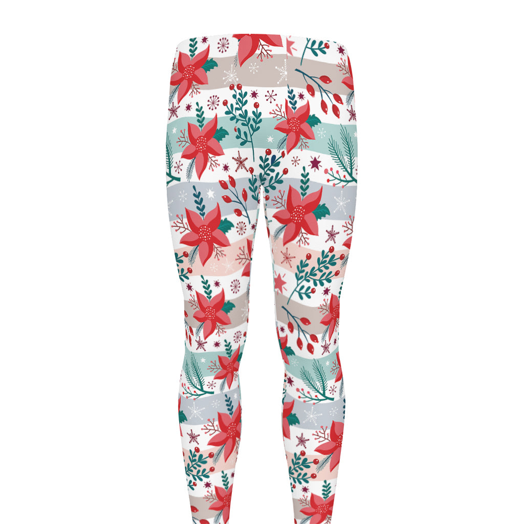 Cute Christmas Poinsettia Pattern Print Men's leggings