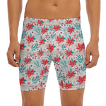 Cute Christmas Poinsettia Pattern Print Men's Long Boxer Briefs