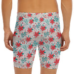 Cute Christmas Poinsettia Pattern Print Men's Long Boxer Briefs