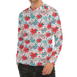 Cute Christmas Poinsettia Pattern Print Men's Long Sleeve Rash Guard