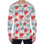 Cute Christmas Poinsettia Pattern Print Men's Long Sleeve T-Shirt