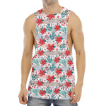 Cute Christmas Poinsettia Pattern Print Men's Muscle Tank Top