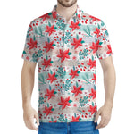 Cute Christmas Poinsettia Pattern Print Men's Polo Shirt