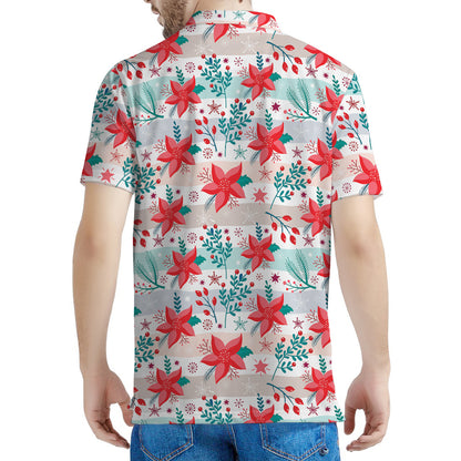 Cute Christmas Poinsettia Pattern Print Men's Polo Shirt