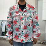 Cute Christmas Poinsettia Pattern Print Men's Shirt Jacket