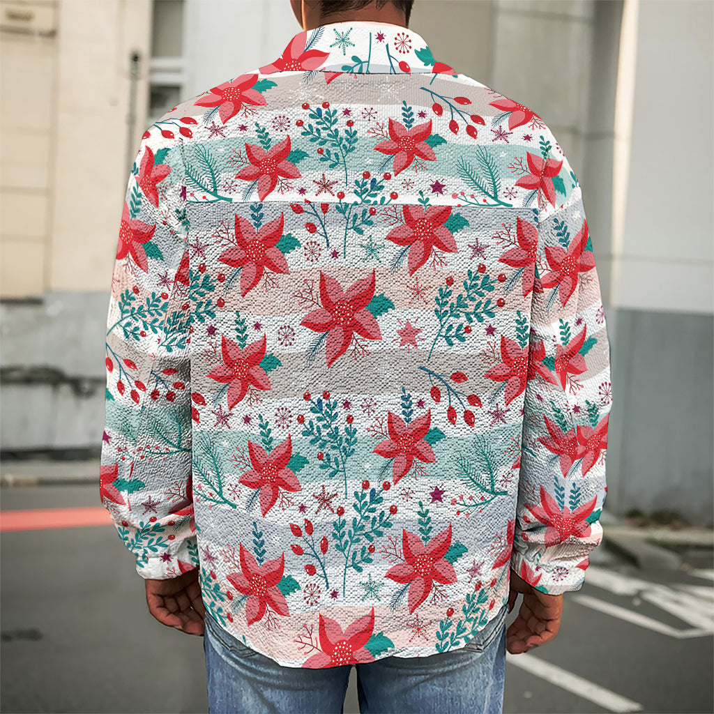 Cute Christmas Poinsettia Pattern Print Men's Shirt Jacket