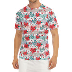 Cute Christmas Poinsettia Pattern Print Men's Short Sleeve Rash Guard