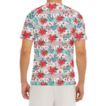 Cute Christmas Poinsettia Pattern Print Men's Short Sleeve Rash Guard