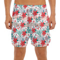 Cute Christmas Poinsettia Pattern Print Men's Split Running Shorts