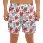 Cute Christmas Poinsettia Pattern Print Men's Split Running Shorts