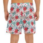 Cute Christmas Poinsettia Pattern Print Men's Split Running Shorts