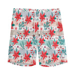 Cute Christmas Poinsettia Pattern Print Men's Sports Shorts
