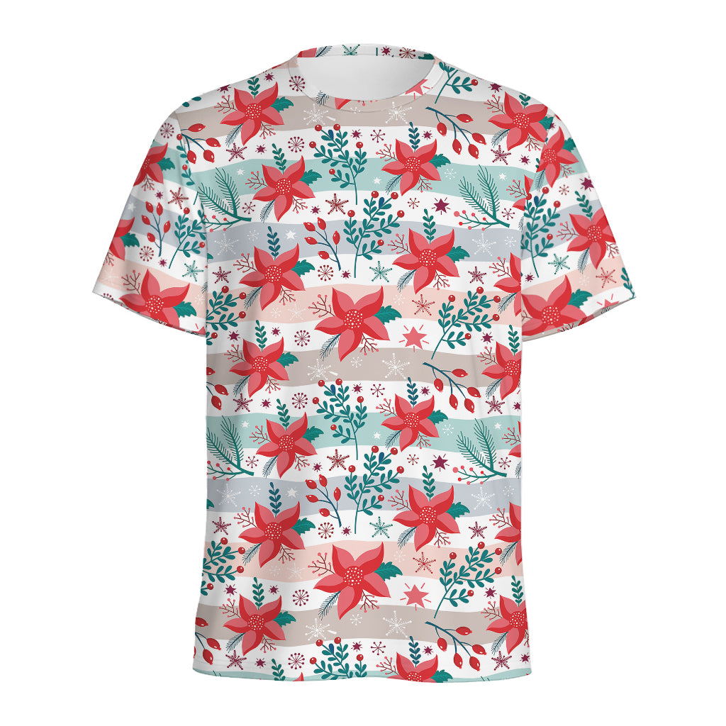 Cute Christmas Poinsettia Pattern Print Men's Sports T-Shirt