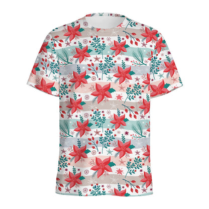 Cute Christmas Poinsettia Pattern Print Men's Sports T-Shirt