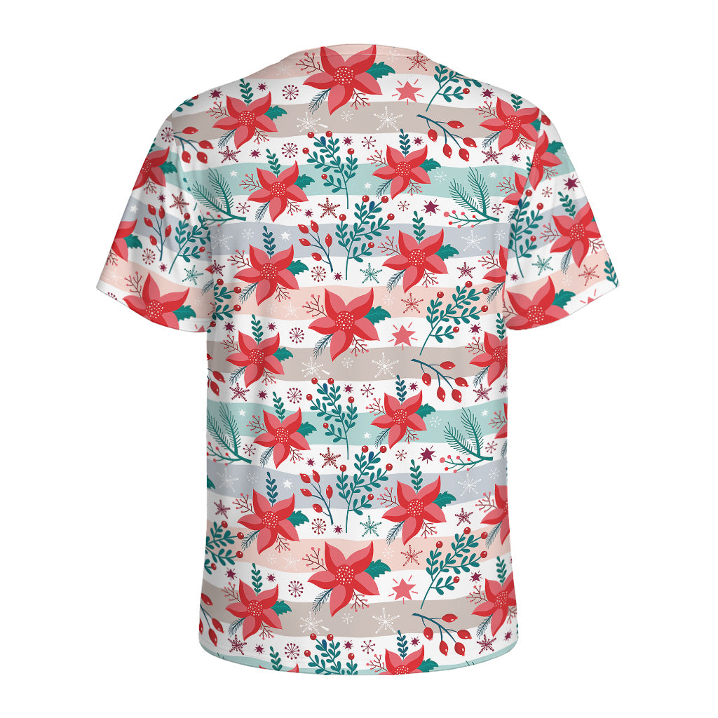 Cute Christmas Poinsettia Pattern Print Men's Sports T-Shirt