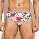 Cute Christmas Poinsettia Pattern Print Men's Swim Briefs