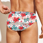 Cute Christmas Poinsettia Pattern Print Men's Swim Briefs