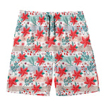 Cute Christmas Poinsettia Pattern Print Men's Swim Trunks