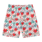Cute Christmas Poinsettia Pattern Print Men's Swim Trunks