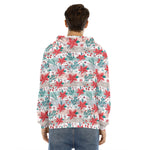 Cute Christmas Poinsettia Pattern Print Men's Velvet Pullover Hoodie