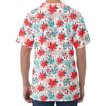 Cute Christmas Poinsettia Pattern Print Men's Velvet T-Shirt