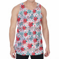 Cute Christmas Poinsettia Pattern Print Men's Velvet Tank Top