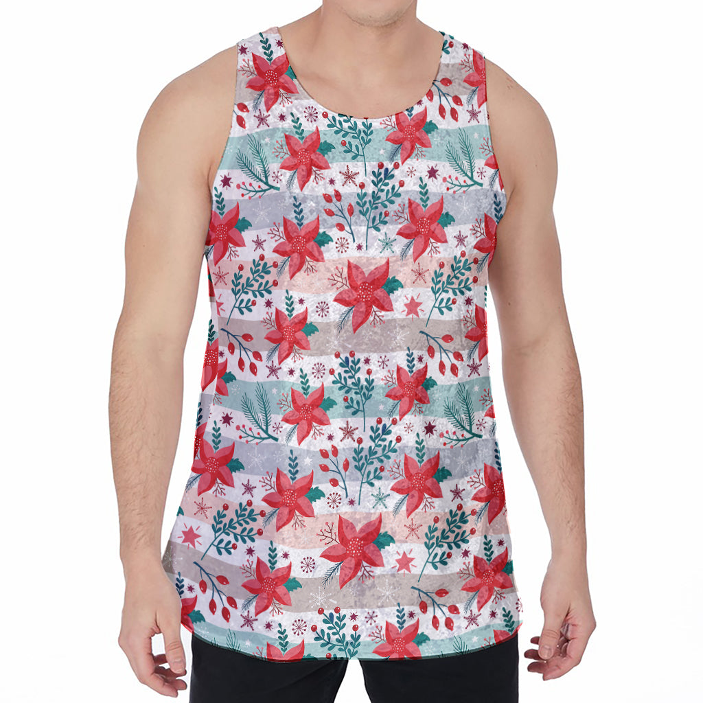 Cute Christmas Poinsettia Pattern Print Men's Velvet Tank Top
