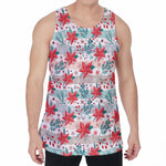 Cute Christmas Poinsettia Pattern Print Men's Velvet Tank Top