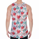 Cute Christmas Poinsettia Pattern Print Men's Velvet Tank Top