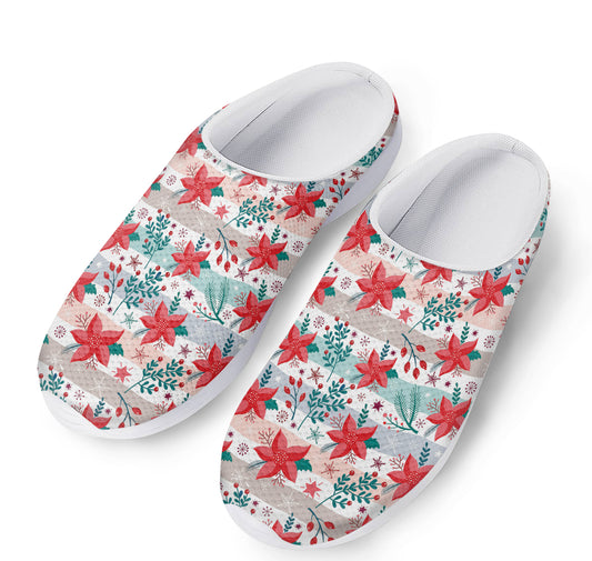 Cute Christmas Poinsettia Pattern Print Mesh Casual Shoes