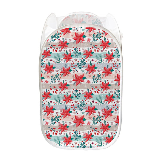 Cute Christmas Poinsettia Pattern Print Mesh Laundry Hamper