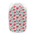 Cute Christmas Poinsettia Pattern Print Mesh Laundry Hamper