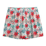 Cute Christmas Poinsettia Pattern Print Mesh Shorts