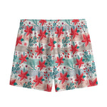 Cute Christmas Poinsettia Pattern Print Mesh Shorts