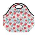 Cute Christmas Poinsettia Pattern Print Neoprene Lunch Bag