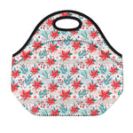 Cute Christmas Poinsettia Pattern Print Neoprene Lunch Bag