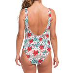 Cute Christmas Poinsettia Pattern Print One Piece Swimsuit