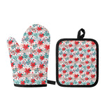 Cute Christmas Poinsettia Pattern Print Oven Mitt And Pot Holder Set
