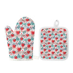 Cute Christmas Poinsettia Pattern Print Oven Mitt And Pot Holder Set